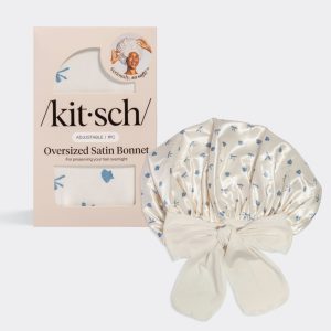 Pearlized Cream & Coastal Blue Print Oversized Satin Bonnet