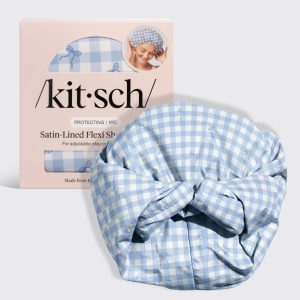 Gingham Blue Satin Lined Flexi Shower Cap